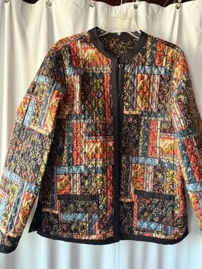 NorthStyle Quilted Paisley/Floral Reversible Boho Blazer Mandarin Collar Large
